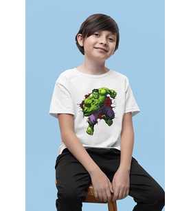 Hulk Baskılı Unisex Avengers Film Kahramanı Çocuk Tişört (1-12 Yaş)