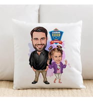 Kişiye Özel Şık Baba ve Kızı Karikatürlü Yastık