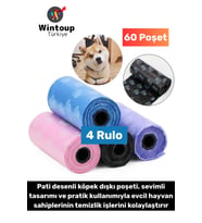 Evcil Hayvan Gezdirme Tuvalet Eğitim Hijyenik Sevimli Pati Desenli Köpek Kaka Poşeti 4 Rulo 60 Poşet