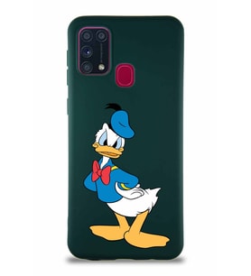 Samsung Galaxy M31 Soft Premier Kapak Donald Duck-D Tasarımlı Silikon Kılıf - Yeşil (Şeffaf)