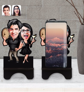 BK Gift Kişiye Özel Sevgililer Karikatürlü Ahşap Biblo Telefon Standı-18