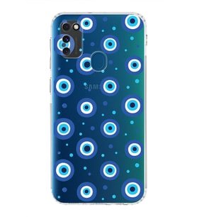 PrintiFy Samsung Galaxy M30S ile Uyumlu Nazar Boncuğu 1 Baskılı Kamera Korumalı Şeffaf Silikon Kılıf