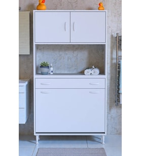 Eliusta Seris Sepetli ve Çekmeceli Banyo Dolabı  G:90 cm Çok Amaçlı Beyaz Düzenleyici 90x173x32,5 cm Dolap