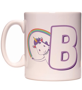 B Harfi Unicorn Boynuzlu At Tasarım Renkli Harfli Kupa Bardak
