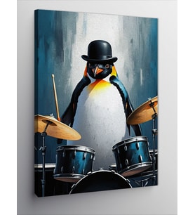 Kanvas Tablo Bateri Çalan Penguen