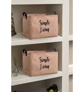 2'li Jüt Orta Boy Simple Living Baskılı Düzenleyici Saklama Sepeti Set 30x22x18 (Renksiz)