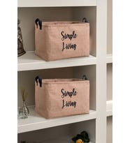 2'li Jüt Orta Boy Simple Living Baskılı Düzenleyici Saklama Sepeti Set 30x22x18 (Renksiz)