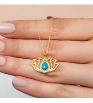 Lotus Çiçeği Opal Taşlı 925 Gümüş Kadın Kolye