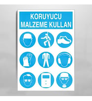 Koruyucu Malzeme Kullan Uyarı Levhası 50x70cm (Karışık)