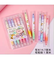 Bubu Dudu Kawaii Çift Uçlu Fosforlu Kalem Seti 6 Kalem 12 Renk Meyve Desenli Pastel İşaretleme Kalemi