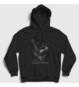 Presmono Unisex Beyaz Yüzüklerin Efendisi Güç Yüzükleri Rings Of Power Kapüşonlu Sweatshirt 363980tt (Siyah)
