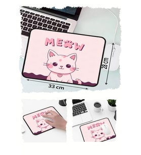 Meow Tatlış Kedi Tasarımlı 33x28 Cm Mousepad Kaymaz Taban Rahat Konforlu Mouse Pad