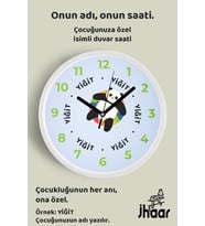 İsme Özel Sevimli Panda Çocuk Odası Duvar Saati Orta Boy 30 cm Beyaz Camlı Sessiz