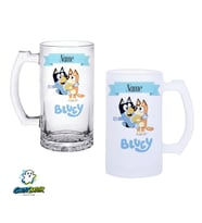 Kişiye Özel Bluey Kulplu Bira Bardağı Buzlu veya Şeffaf Seçenekli 0316