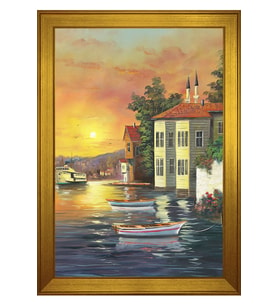 İstanbul Yalıları Motifli Kanvas Tablo 50 x 70 cm Gold Çerçeve