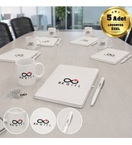 Logonuza Özel 5 Adet Beyaz Defter, Metal Kalem ve Kupalı Kurumsal Hediye Seti