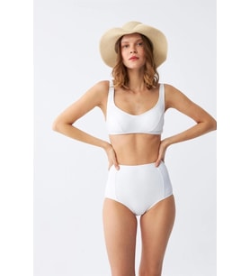 pilelistore- Kadın Basic Beyaz Pedli Yüksek Bel Bikini Takımı