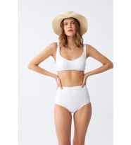 pilelistore- Kadın Basic Beyaz Pedli Yüksek Bel Bikini Takımı