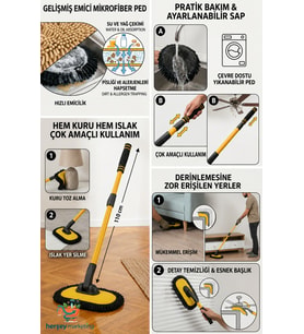 Ev Temizliği Duvar Yer Mopu Uzayıp Kısalabilen Makarna Bez Havlu Mop Ultra Yumuşak Premium Kalite Yer Silme Mopu Yer Temizlik Fırçası