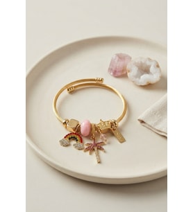 Gökkuşağı ve Pembe Palmiye Charmlı Bileklik 5886 - SSSSSS5833-8987