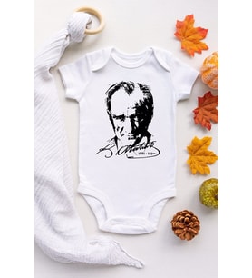 Unisex Bebek Beyaz Atatürk Kısa Kol Çıtçıtlı Body Zıbın