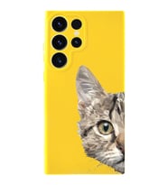 Samsung Galaxy S23 Ultra Uyumlu Lansman Kılıf Catface Tasarımlı İçi Kadife Kapak-Sarı (Şeffaf)