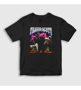 Presmono Unisex Çocuk Siyah Lightning Astroworld Travis Scott T-Shirt 42822tt