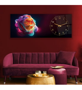 Saatli Neon Gül Cam Tablo
