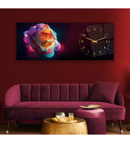 Saatli Neon Gül Cam Tablo