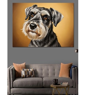 Sevimli Schnauzer Köpek Portresi Dekoratif Kanvas - Mdf Ahşap Tablo