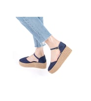 Gerçek Elişi Platformlu Poli Taban Espadril Dolgu Topuk Keten Espadril Handmade (Lacivert)