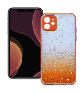 Apple iPhone 12 Mini Uyumlu Simli Şeffaf Sert Slikon Kılıf (Turuncu)