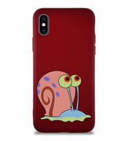 Apple iPhone X Soft Premier Kapak Salyangoz Gary Tasarımlı Silikon Kılıf - Mürdüm (Şeffaf)