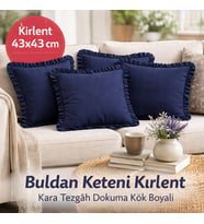 LACİVERT Buldan Keteni Kırlent Seti – El Dokuması (4 Adet Set)