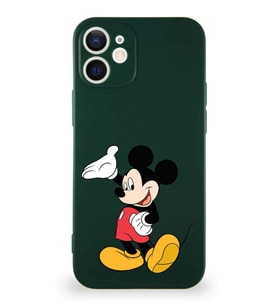 Apple iPhone 12 Soft Premier Kapak Mickey Mouse-C Tasarımlı Silikon Kılıf - Yeşil (Şeffaf)