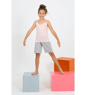 Akbeniz Kız Çocuk İp Askılı Şortlu Penye Pembe Pijama Takım 20430