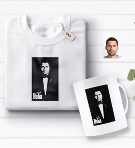 BK Gift Kişiye Özel Godfather Baba Tasarımlı Beyaz Tişört ve Kupa Seti-6 (Model 1)