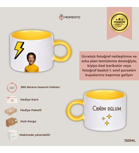 Momento Kişiye Özel  İçi Sarı Kupa Fincan - 150 ml Hediye Kupa
