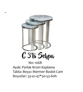 Brc C 14060 ZİGON Model Beyaz Mermer TEMPER cam Metal KROM Renk Kaplama El Yapım (Beyaz - Açık Gri)