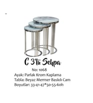 Brc C 14060 ZİGON Model Beyaz Mermer TEMPER cam Metal KROM Renk Kaplama El Yapım (Beyaz - Açık Gri)