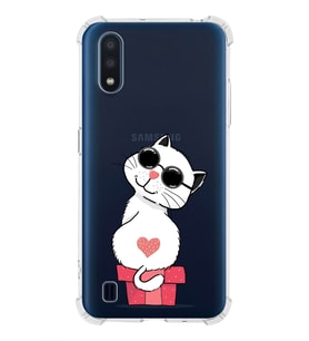 Samsung Galaxy A01 Uyumlu Köşe Korumalı Antişok Kapak Cool Cat Tasarımlı Şeffaf Silikon Kılıf