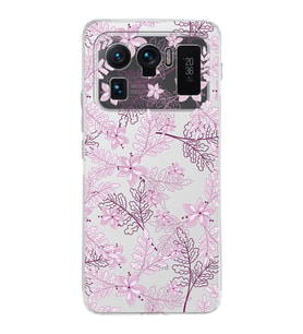 Xiaomi Mi 11 Ultra Uyumlu Kamera Korumalı Kapak Floral Pudra Tasarımlı Şeffaf Silikon Kılıf