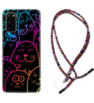 Samsung A02S A03S A10 A12 A13 A21S A22 Kılıf Boyun Asklı Rasta Silikon Neon Cats 1790