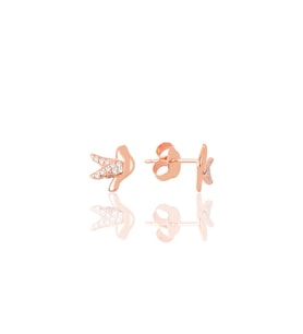 Gümüş rose zirkon taşlı haberci güvercin küpe SGTL12626ROSE