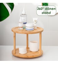 Porsima 76073 Bambu Döner Standlı Sunumluk Makyaj Organizeri Ahşap 2 Katlı Düzenleyici Baharatlık Standı