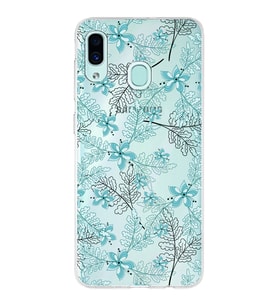 Samsung Galaxy A30 Uyumlu Kapak Floral Su Yeşili Tasarımlı Şeffaf Silikon Kılıf