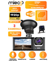 Mieco 1S Wifi/1920P FHD/170° Ultra Geniş Açı/Gece görüşü ve G-Sensörü/ 3 Kameralı Araç Kamerası (2025)