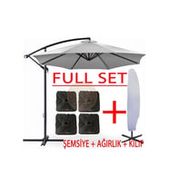 3 Mt 8 Kaburga Full Demir 21 Kg Bahçe Şemsiyesi Full Set Havuz Şemsiyesi Büyük Şemsiye (Gri)