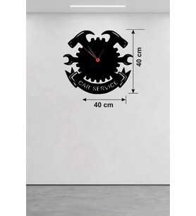 Car Service Temalı Ahşap Duvar Saati - 40X40 Cm Teknik Servis Dekoru