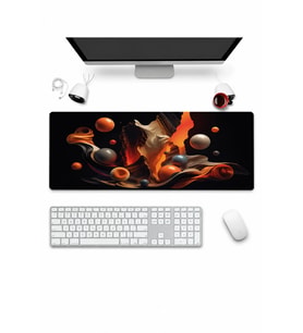 SonicTouch Klavye Mousepad 32x70cm Dikişsiz Pürüzsüz Sıvı Geçirmez Kaymaz Taban Turuncu Akış